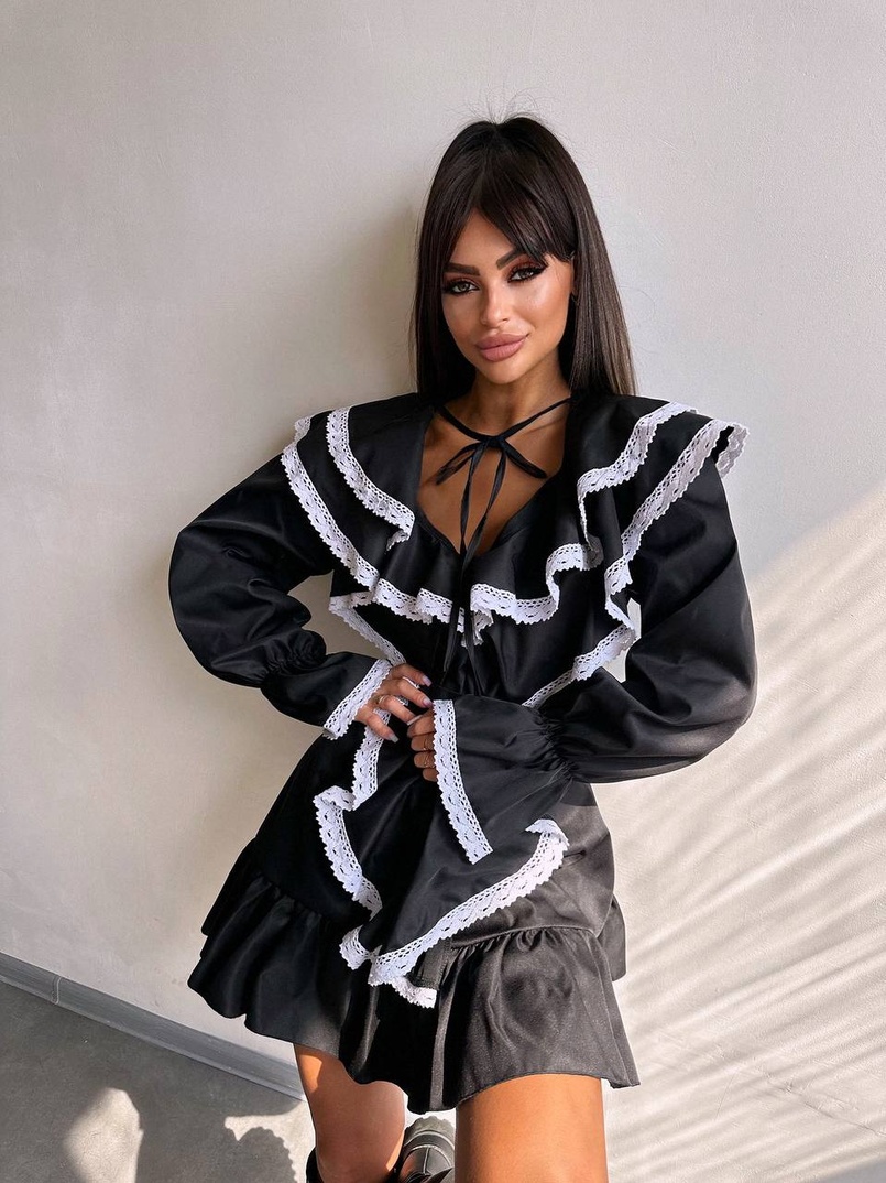 Котонова сукня декорована мереживом    Котонова сукня декорована мереживом    | PUSHKA SHOP