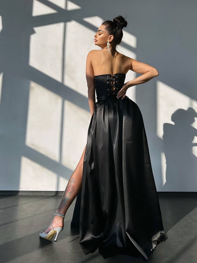 Комплект: корсет-бюстьє , декорований стразами  + спідниця максі з розрізом   Ручна робота  | PUSHKA SHOP