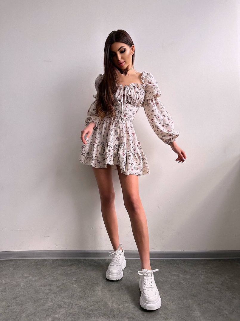 Сукня з квітковим принтом з воланами на ґудзиках  | PUSHKA SHOP