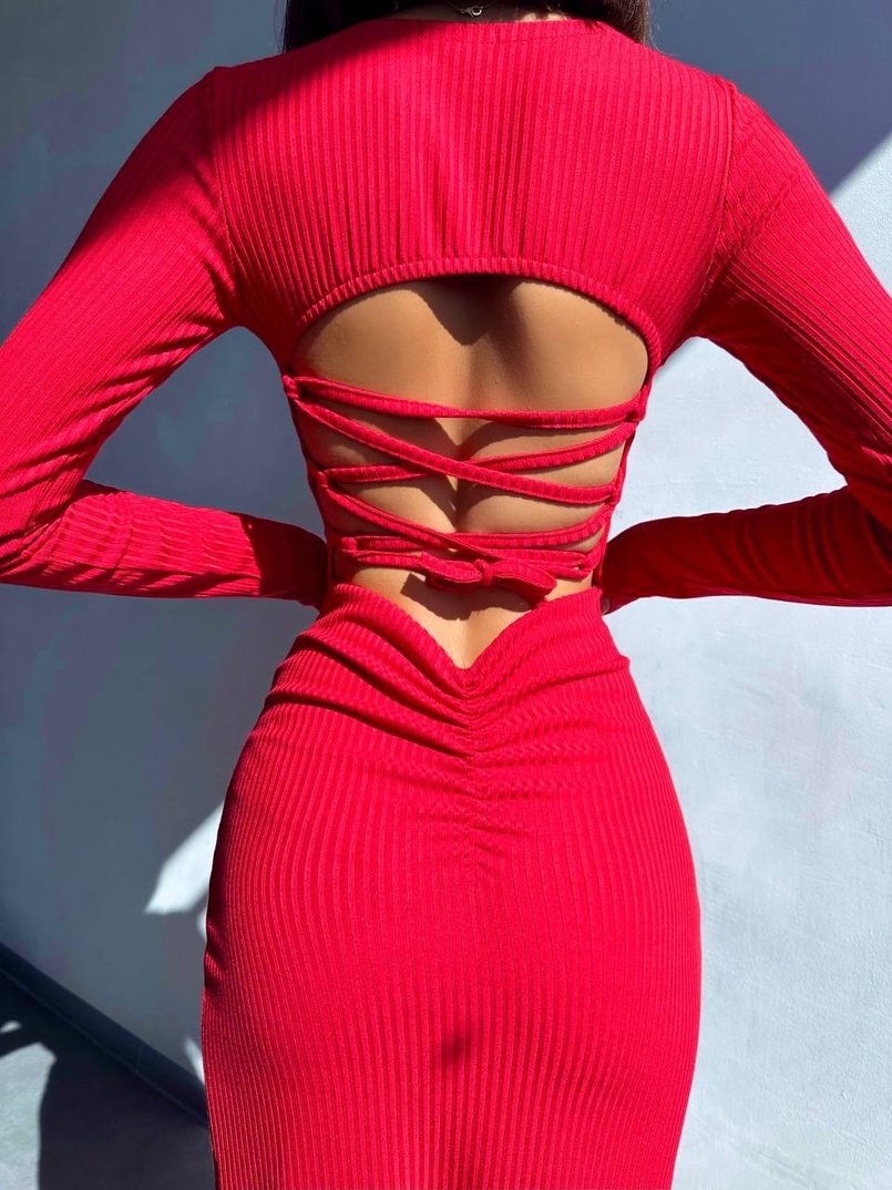 Трикотажна сукня міді зі шнурівкою на спинці  | PUSHKA SHOP