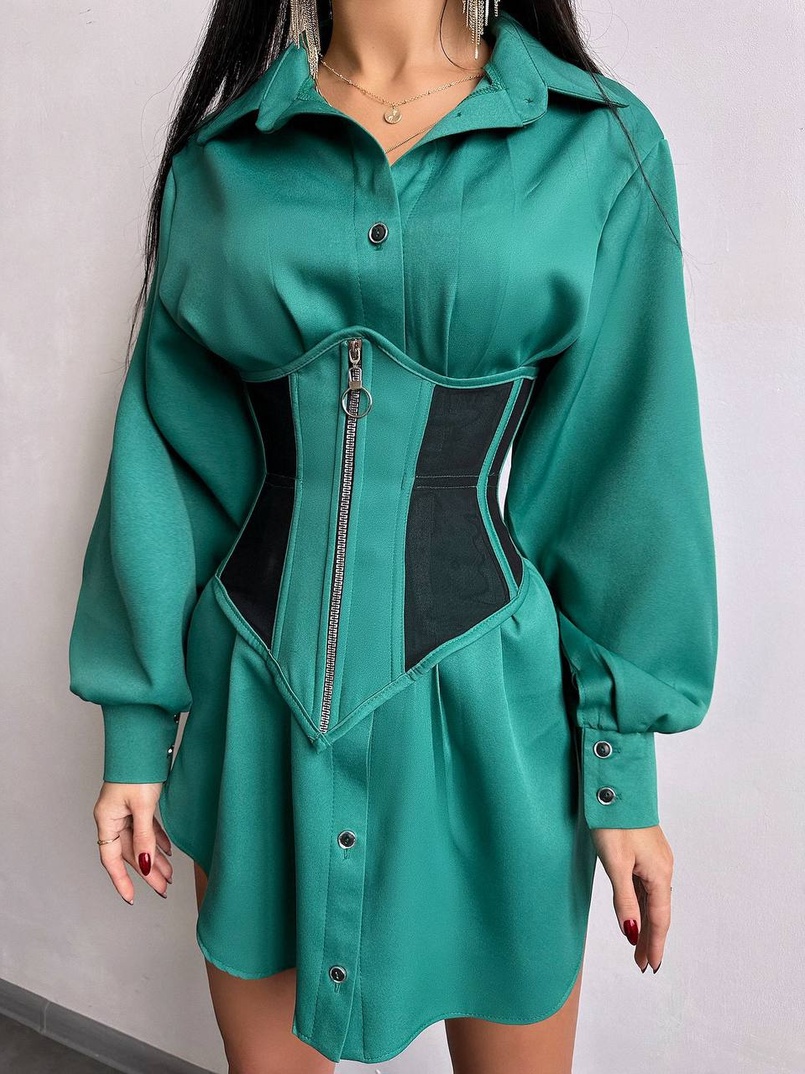 Приталена сорочка + корсет з блискавкою  Приталена сорочка + корсет з блискавкою  | PUSHKA SHOP