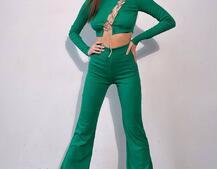 Комплект : штани кльош і топ декорований шнурком зі стразами  Комплект : штани кльош і топ декорований шнурком зі стразами  | PUSHKA SHOP