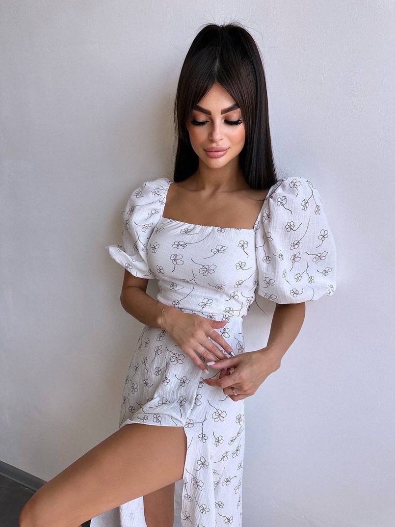 Сукня -міді зі шнурівкою на спинці та розрізом на ніжці з принтом  Сукня -міді зі шнурівкою на спинці та розрізом на ніжці з принтом  | PUSHKA SHOP