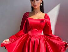 Атласна корсетна сукня з пишною подвійною спідницею та об‘ємними рукавами Атласна корсетна сукня з пишною подвійною спідницею та об‘ємними рукавами | PUSHKA SHOP