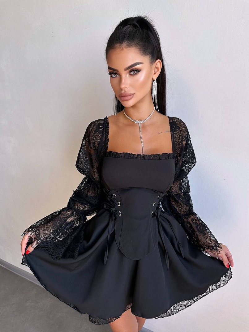 Сукня з корсетом декорована мереживом  Сукня з корсетом декорована мереживом  | PUSHKA SHOP