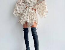 Шифонова сукня на підкладці з розкльошеними рукавами з асиметричною спідницею + корсет декорований стразами  Шифонова сукня на підкладці з розкльошеними рукавами з асиметричною спідницею + корсет декорований стразами  | PUSHKA SHOP