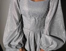 Сяюча корсетна сукня з пишною подвійною спідницею та об‘ємними рукавами | PUSHKA SHOP