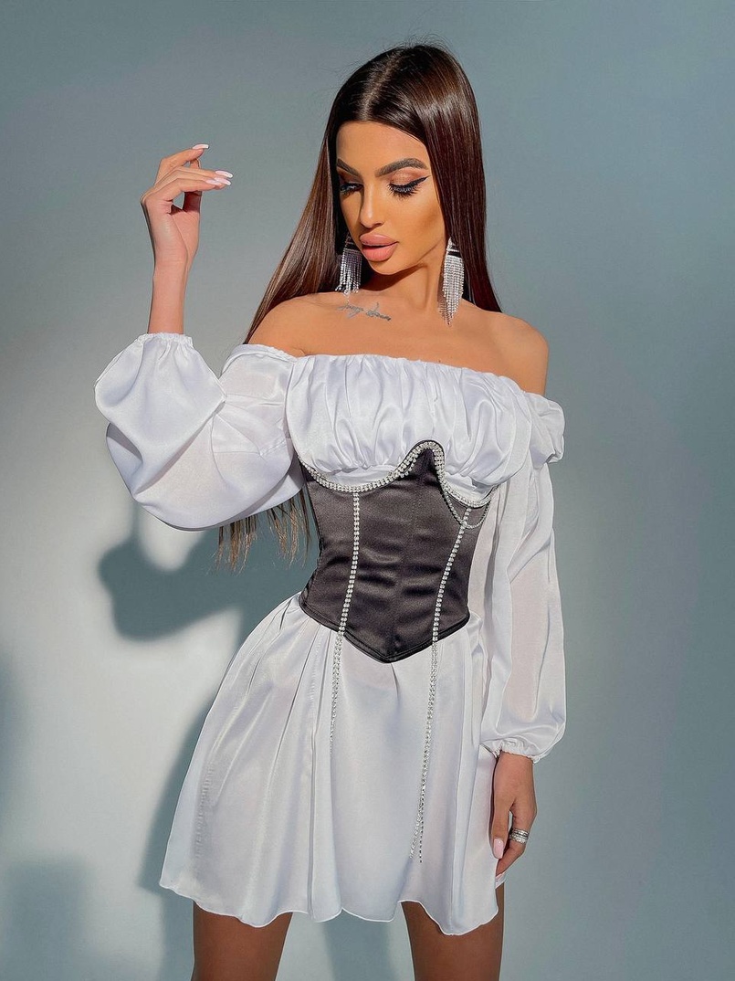 Приталена сукня з шовку  + корсет декорований стразами  Ручна робота  Приталена сукня з шовку  + корсет декорований стразами  Ручна робота  | PUSHKA SHOP