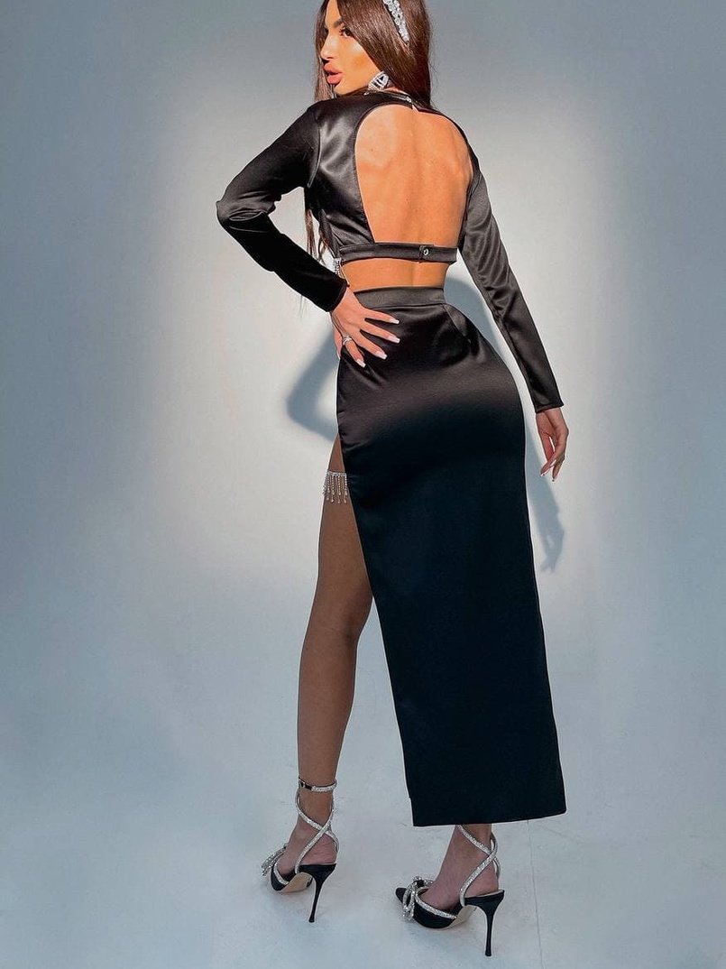 Атласный комплект, декорированный бахромой из страз  Атласный комплект, декорированный бахромой из страз  | PUSHKA SHOP