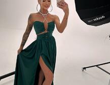 Атласна сукня максі із шнуром зі стразами  | PUSHKA SHOP