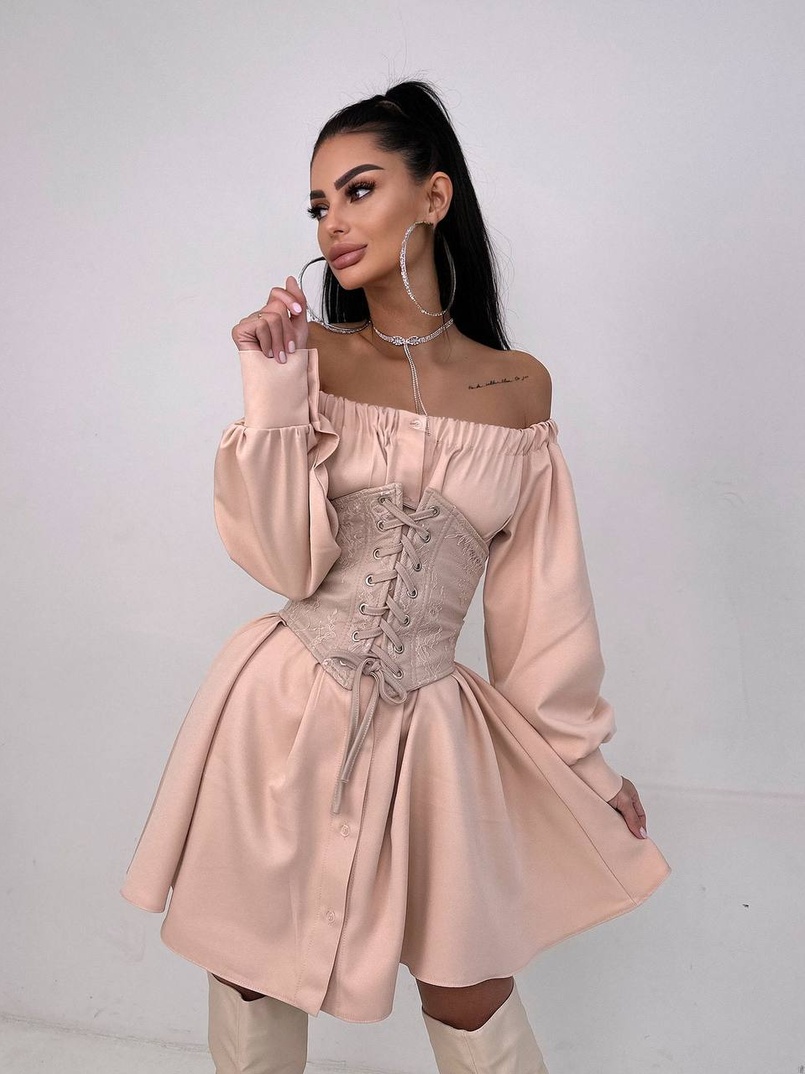 Приталена сорочка на плічках+  мереживний корсет Приталена сорочка на плічках+  мереживний корсет | PUSHKA SHOP