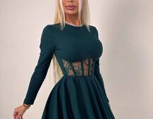 Трикотажна корсетна сукня з мереживом та пишною спідницею  Трикотажна корсетна сукня з мереживом та пишною спідницею  | PUSHKA SHOP