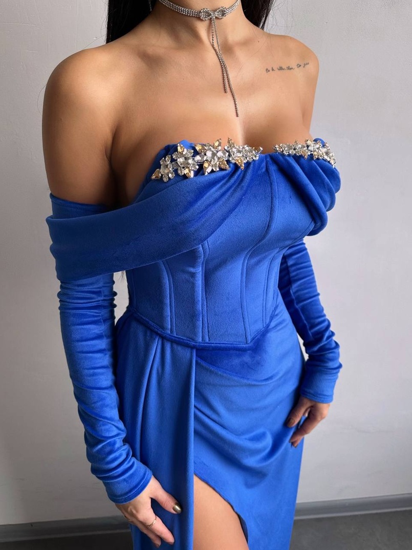 Оксамитова сукня максі декорована стразами  Ручна робота  | PUSHKA SHOP