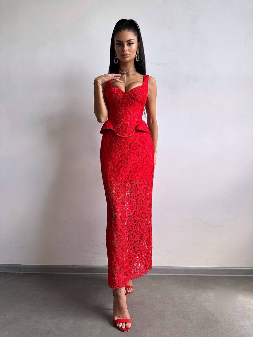 Вишуканий комплект із мереживного корсета та спідниці міді  | PUSHKA SHOP