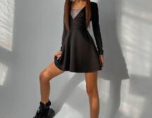 Платье с декором из сетки со стразами   Платье с декором из сетки со стразами   | PUSHKA SHOP