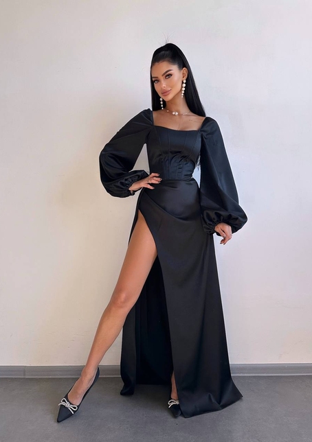 Атласний комплект: корсет + спідниця  максі з драпіруванням | PUSHKA SHOP