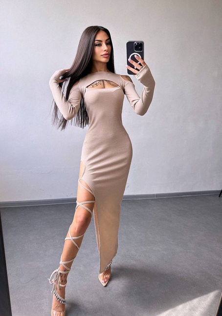 Трикотажна сукня з зав’язкою на ніжку   | PUSHKA SHOP