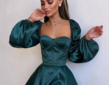 Атласна корсетна сукня бюстьє з пишною подвійною спідницею та об‘ємними рукавами | PUSHKA SHOP