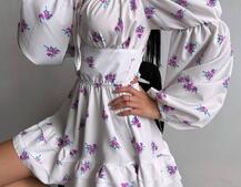 Сукня з квітковим принтом з воланами на ґудзиках  | PUSHKA SHOP