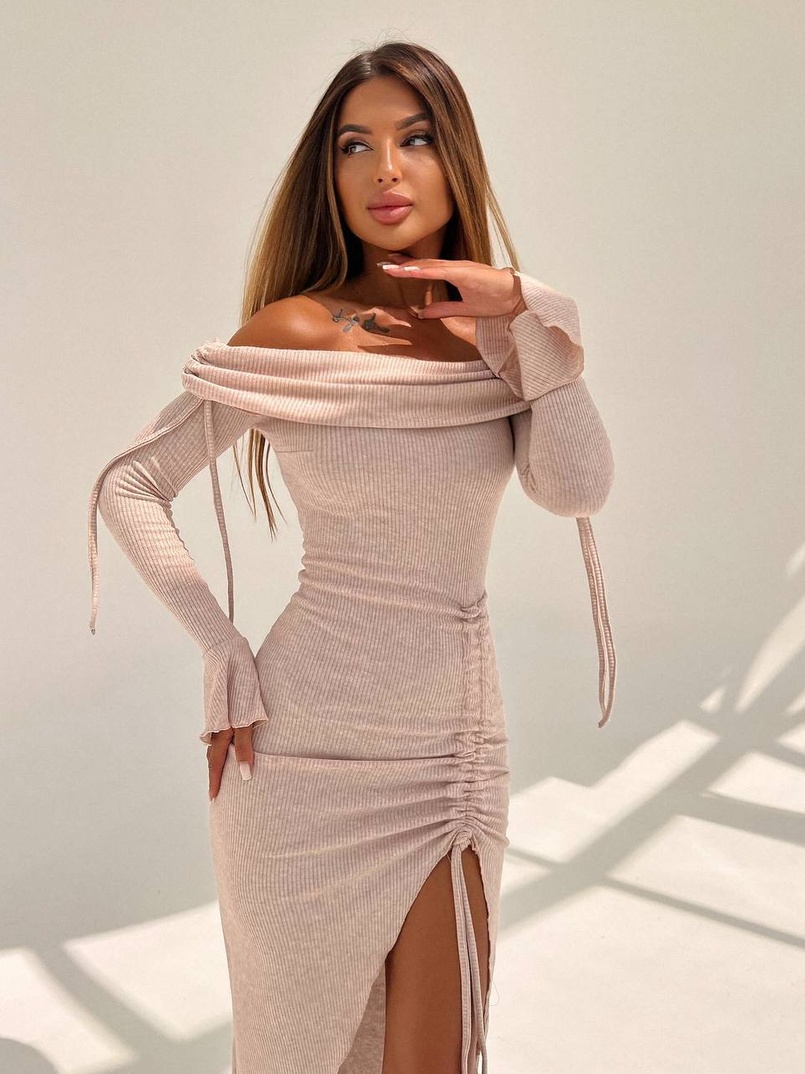 Трикотажна сукня міді з хомутом   | PUSHKA SHOP