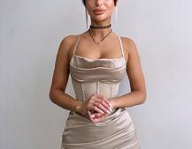 Комплект: корсет, декорований стразами + спідниця міні з драпіруванням   Комплект: корсет, декорований стразами + спідниця міні з драпіруванням   | PUSHKA SHOP