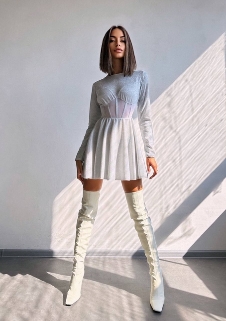 Приталена блискуча сукня з корсетною вставкою та пишною спідницею-сонцем | PUSHKA SHOP