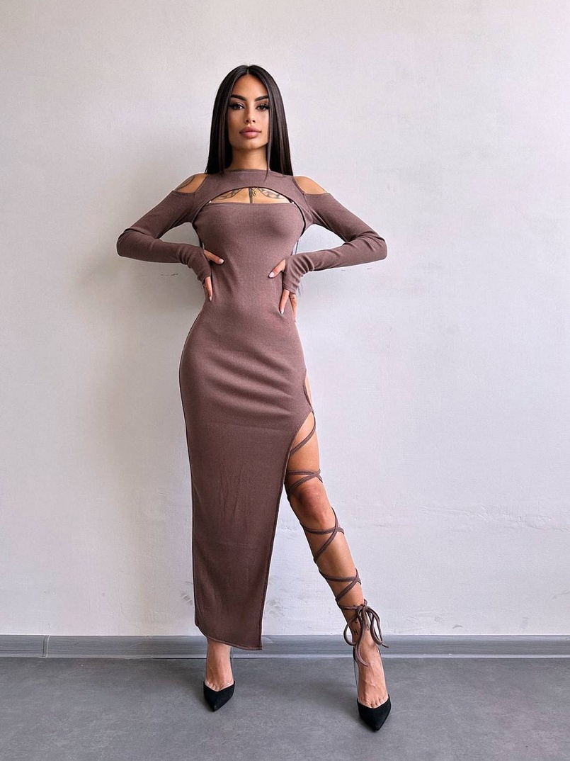 Трикотажна сукня з зав’язкою на ніжку   | PUSHKA SHOP