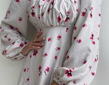 Сукня міді з розрізом в квітковий принт + прозорий корсет  | PUSHKA SHOP