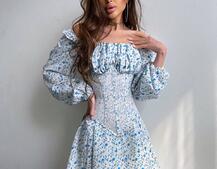 Сукня міні в квітковий принт + прозорий корсет  Сукня міні в квітковий принт + прозорий корсет  | PUSHKA SHOP