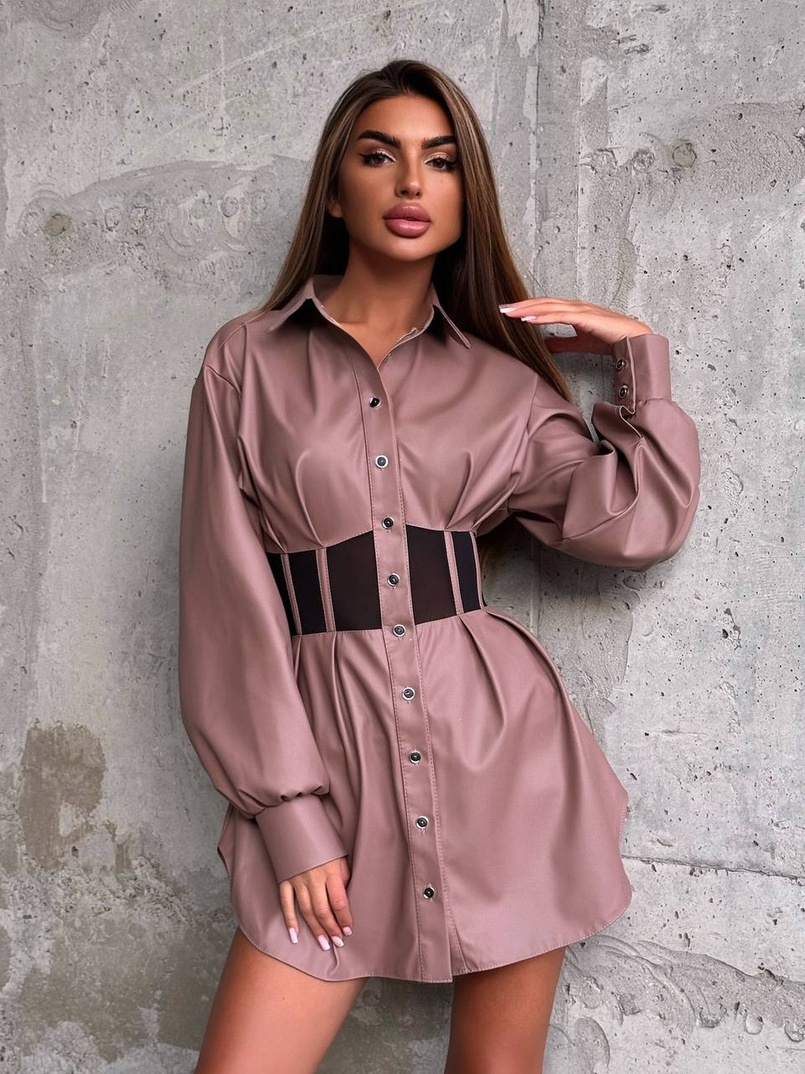 Сукня-сорочка з корсетними елементами з еко-шкіри Сукня-сорочка з корсетними елементами з еко-шкіри | PUSHKA SHOP