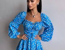 Сукня з квітковим принтом з воланами на ґудзиках  | PUSHKA SHOP