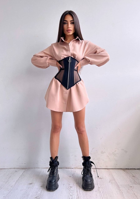 Приталена сорочка + корсет з блискавкою | PUSHKA SHOP