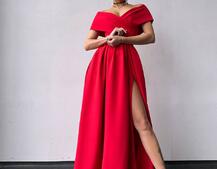 Сукня максі  з відкритими плечима та розрізом на спідниці | PUSHKA SHOP