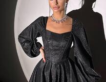 Сяюча корсетна сукня з пишною подвійною спідницею та об‘ємними рукавами | PUSHKA SHOP