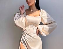 Атласний комплект: корсет + спідниця максі з драпіруванням Атласний комплект: корсет + спідниця максі з драпіруванням | PUSHKA SHOP