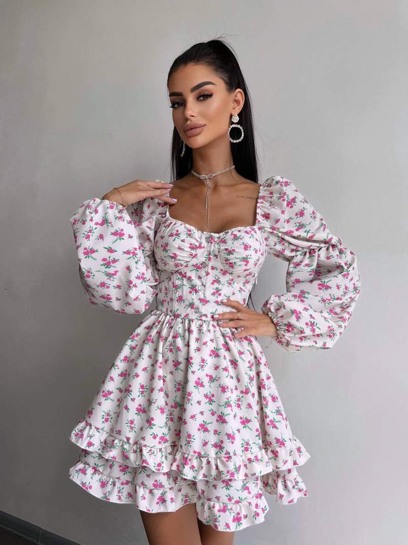Сукня з квітковим принтом з воланами на ґудзиках  Сукня з квітковим принтом з воланами на ґудзиках  | PUSHKA SHOP
