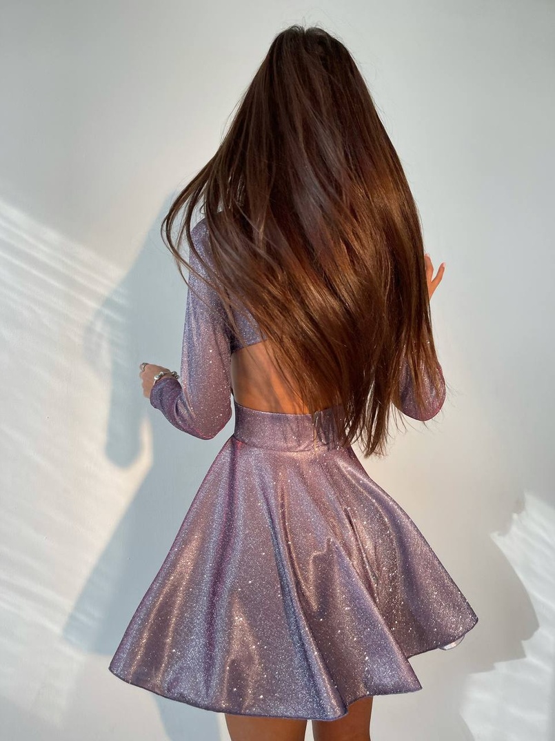 Блискуча сукня міні з відкритою спиною  Блискуча сукня міні з відкритою спиною  | PUSHKA SHOP