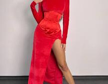 Оксамитова сукня міді з розрізом + атласний корсет | PUSHKA SHOP