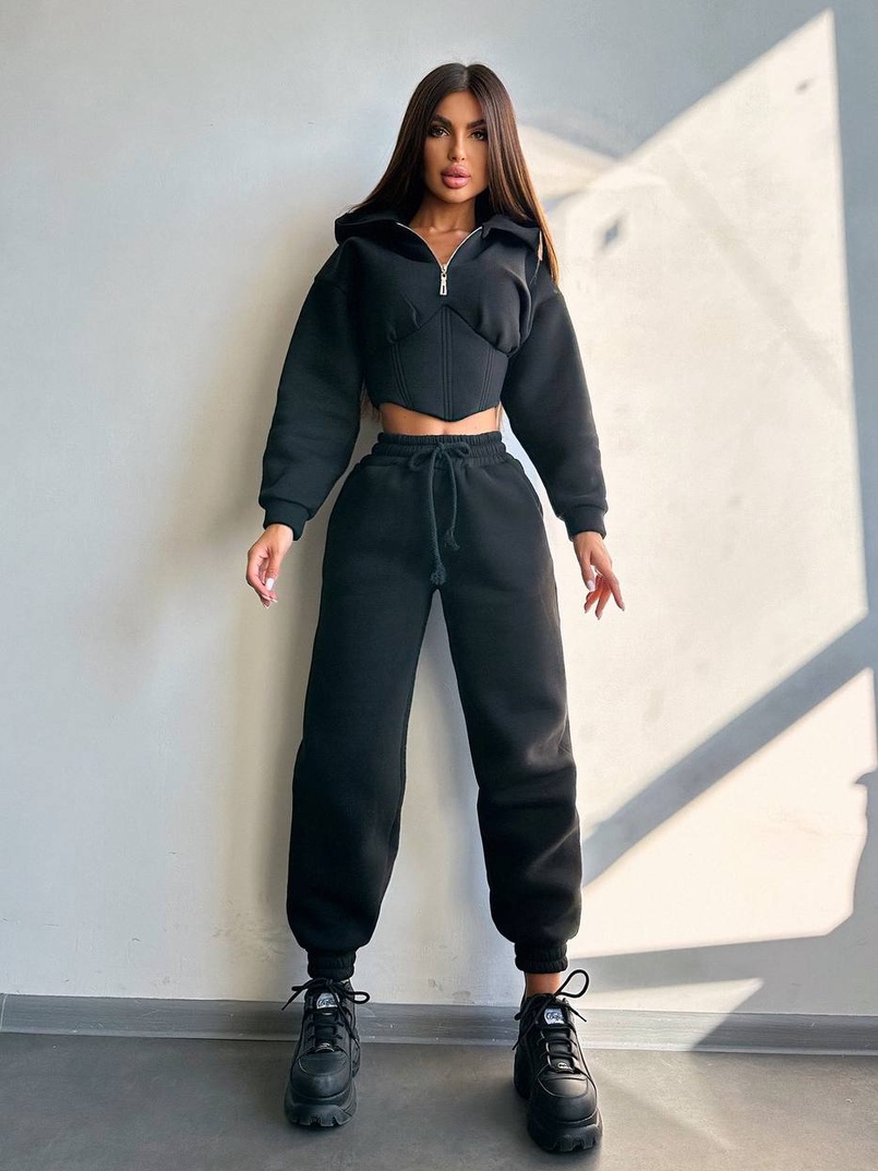 Комплект на флісі : худі з елементами корсету + штани  Комплект на флісі : худі з елементами корсету + штани  | PUSHKA SHOP