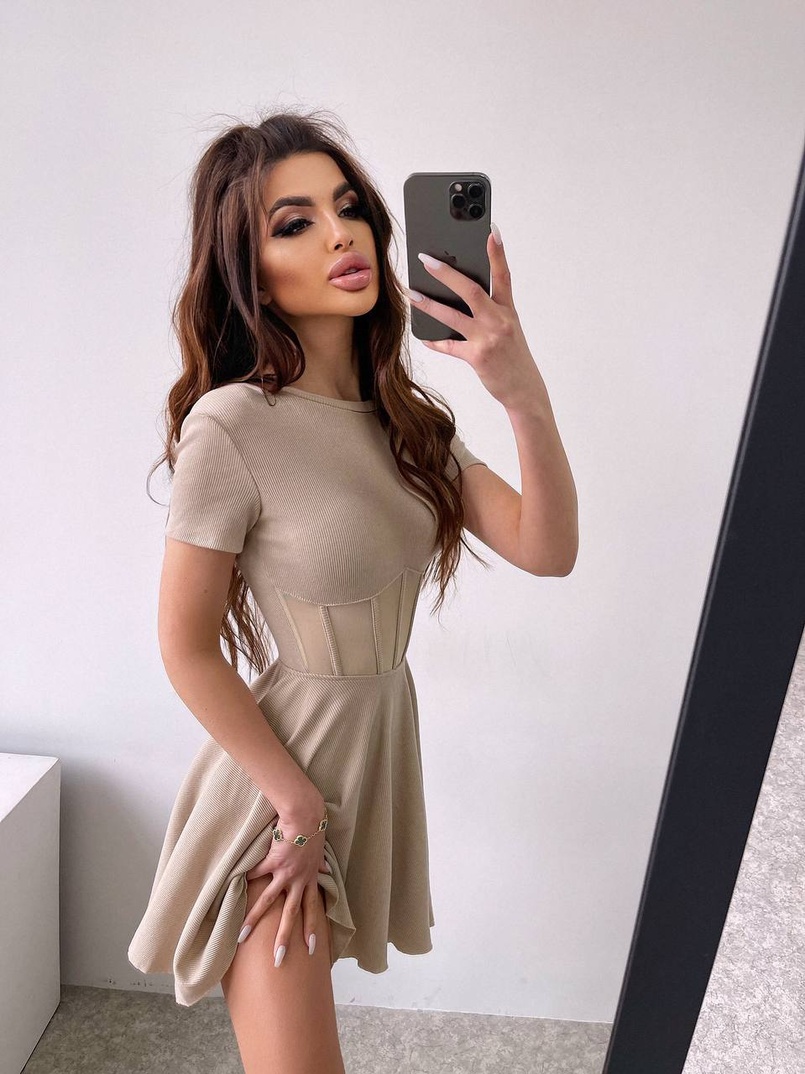 Сукня-міні  з елементами корсету  та спідницею солнцем Сукня-міні  з елементами корсету  та спідницею солнцем | PUSHKA SHOP