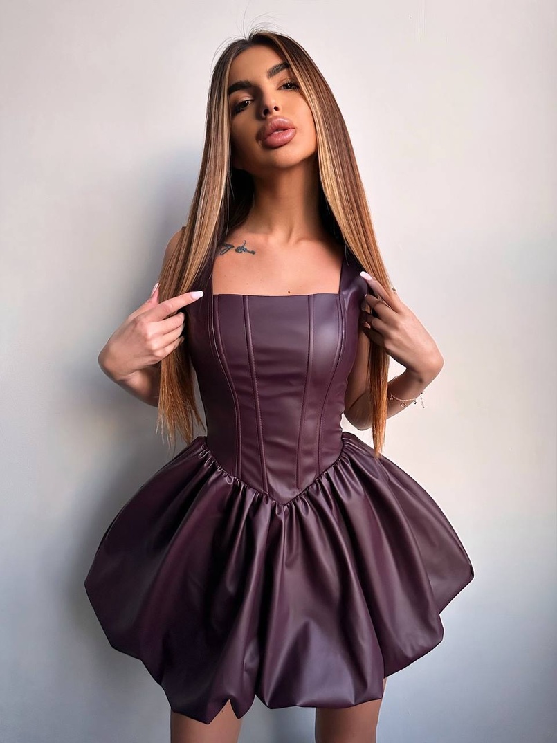 Корсетна сукня з еко-шкіри зі спідницею-балоном | PUSHKA SHOP