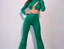 Комплект : штани кльош і топ декорований шнурком зі стразами  Комплект : штани кльош і топ декорований шнурком зі стразами  | PUSHKA SHOP