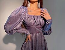 Блестящее платье с объемными рукавами  Блестящее платье с объемными рукавами  | PUSHKA SHOP