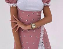 Сукня з квітковим принтом декорована мереживом  Сукня з квітковим принтом декорована мереживом  | PUSHKA SHOP