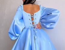 Атласна корсетна сукня з пишною подвійною спідницею та об‘ємними рукавами | PUSHKA SHOP