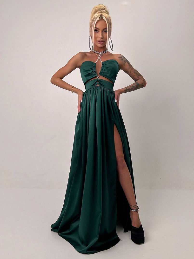 Атласна сукня максі із шнуром зі стразами  | PUSHKA SHOP