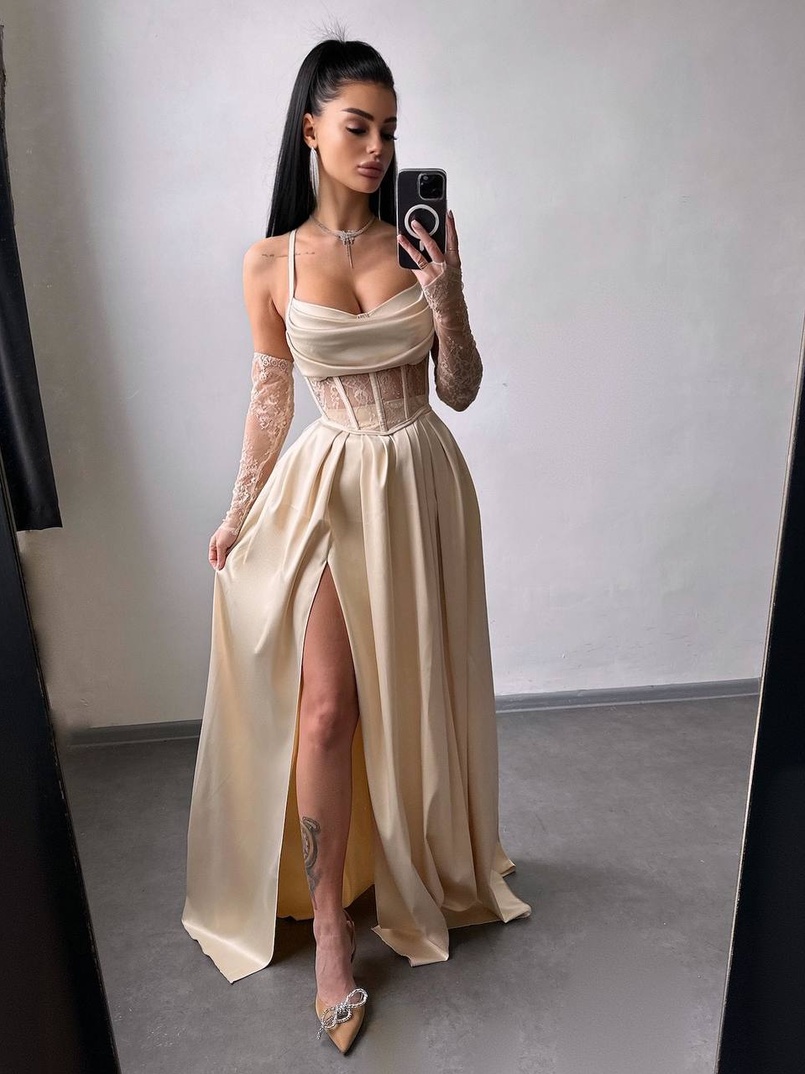 Атласний комплект: корсет + спідниця максі Атласний комплект: корсет + спідниця максі | PUSHKA SHOP