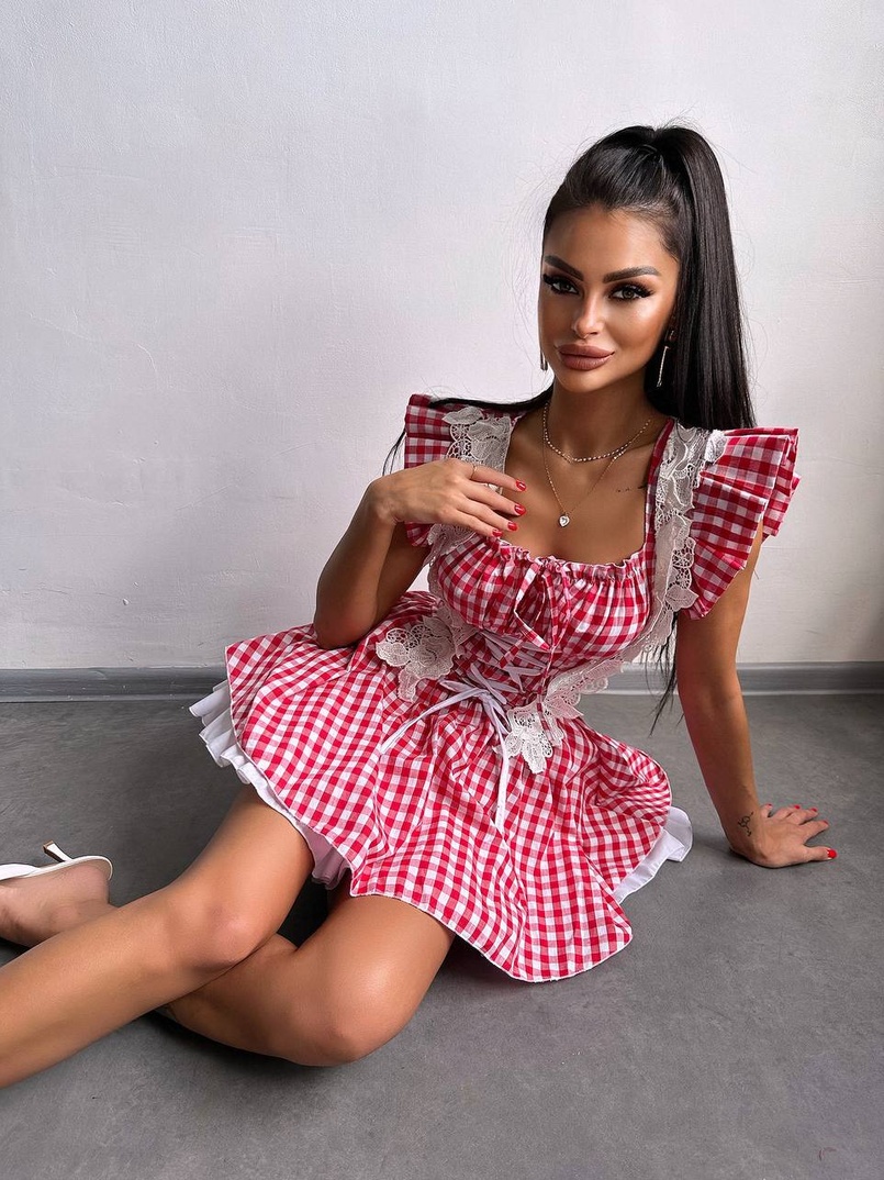 Сукня в клітинку декорована мереживом  Сукня в клітинку декорована мереживом  | PUSHKA SHOP