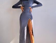 Оксамитова сукня з розрізом, декорована стразами. Оксамитова сукня з розрізом, декорована стразами. | PUSHKA SHOP