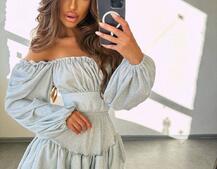 Блискуча сукня з воланами та шнурівкою на спинці Блискуча сукня з воланами та шнурівкою на спинці | PUSHKA SHOP